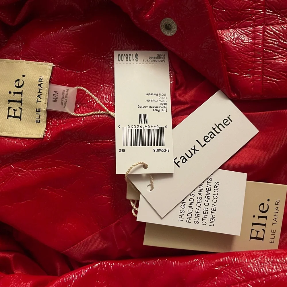 Elie Tahari Striking Red Faux Leather Jacket - Picture 2 of 5